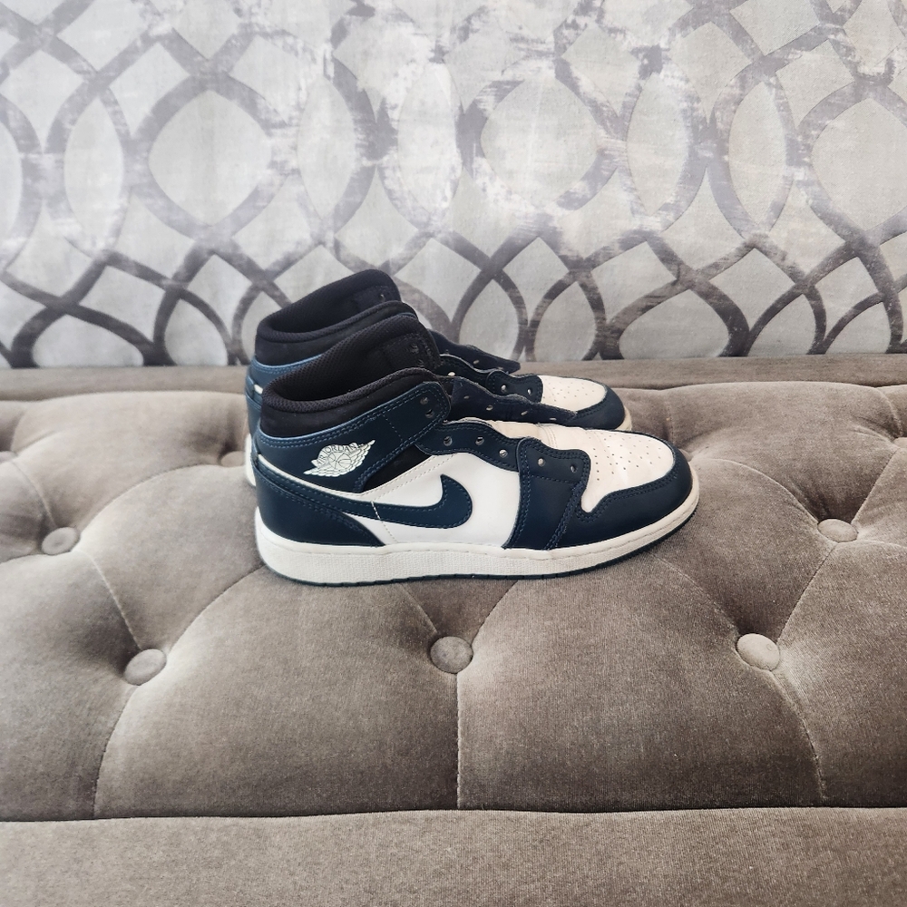 Navy and White Jordan High-Top Sneakers